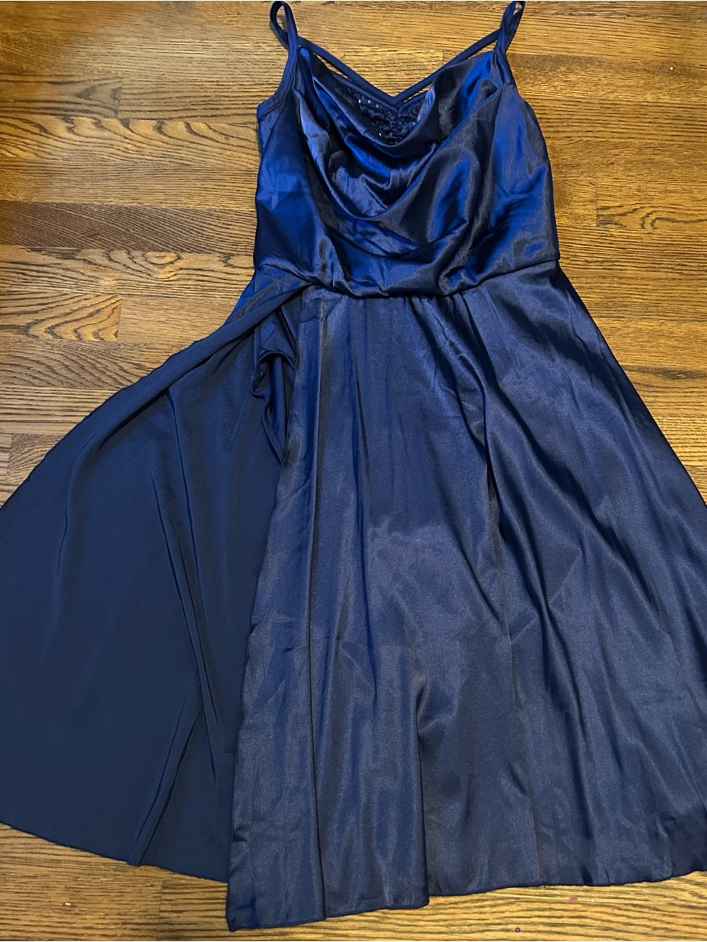 Weissman Navy Satin Cowl Neck Midi Dress 0142 - Picture 3 of 13